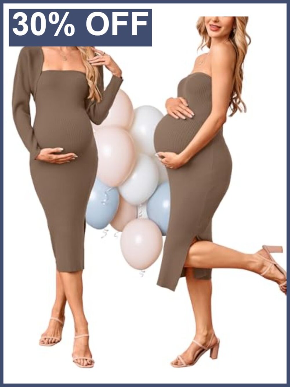 Maternity 2 Piece Set Strapless Midi Dress & Cardigan Baby Shower Wedding Guest